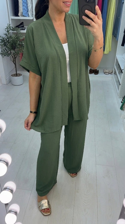 Milani Plain Longline Kimono Crepe Co-Ord Set