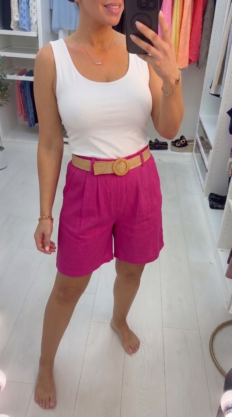 Nina Plain Elasticated Waist Belted Shorts