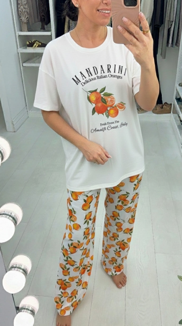 Rachel Orange Print Loose Fit T-Shirt Co-Ord Set