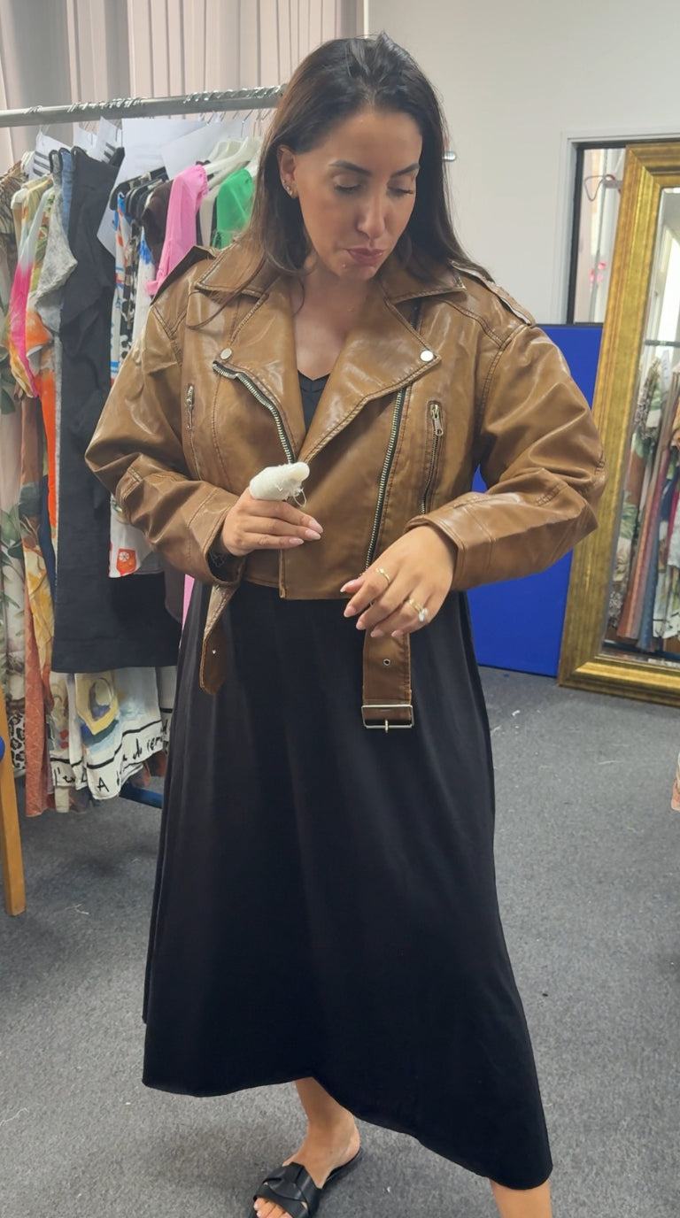 Ariah Cropped Leather Look Biker Jacket