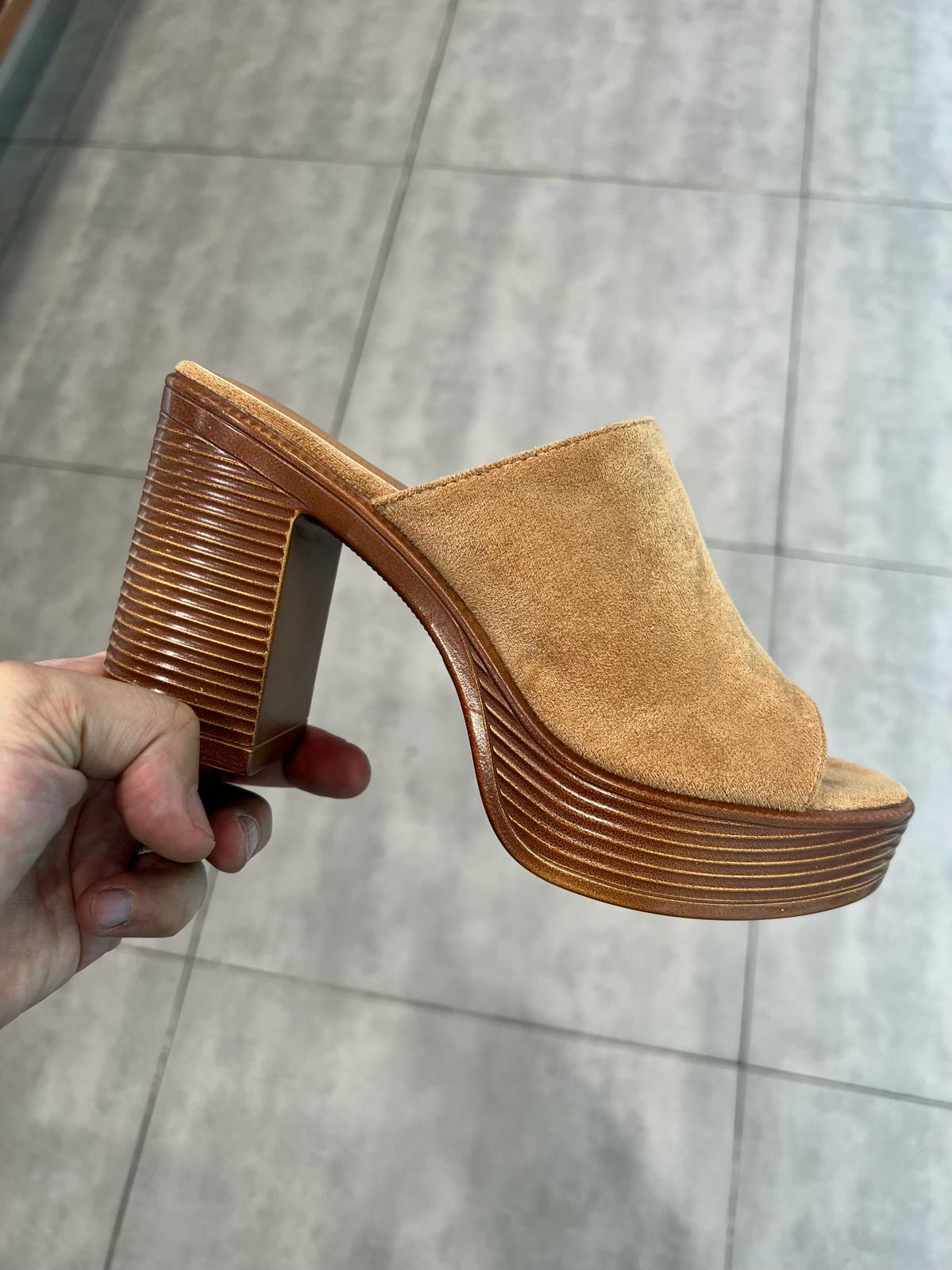 Belissima Suede Look Wooden Heel Sandals