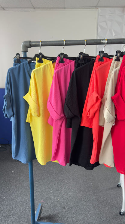 Izbel Plain Crepe Short Set