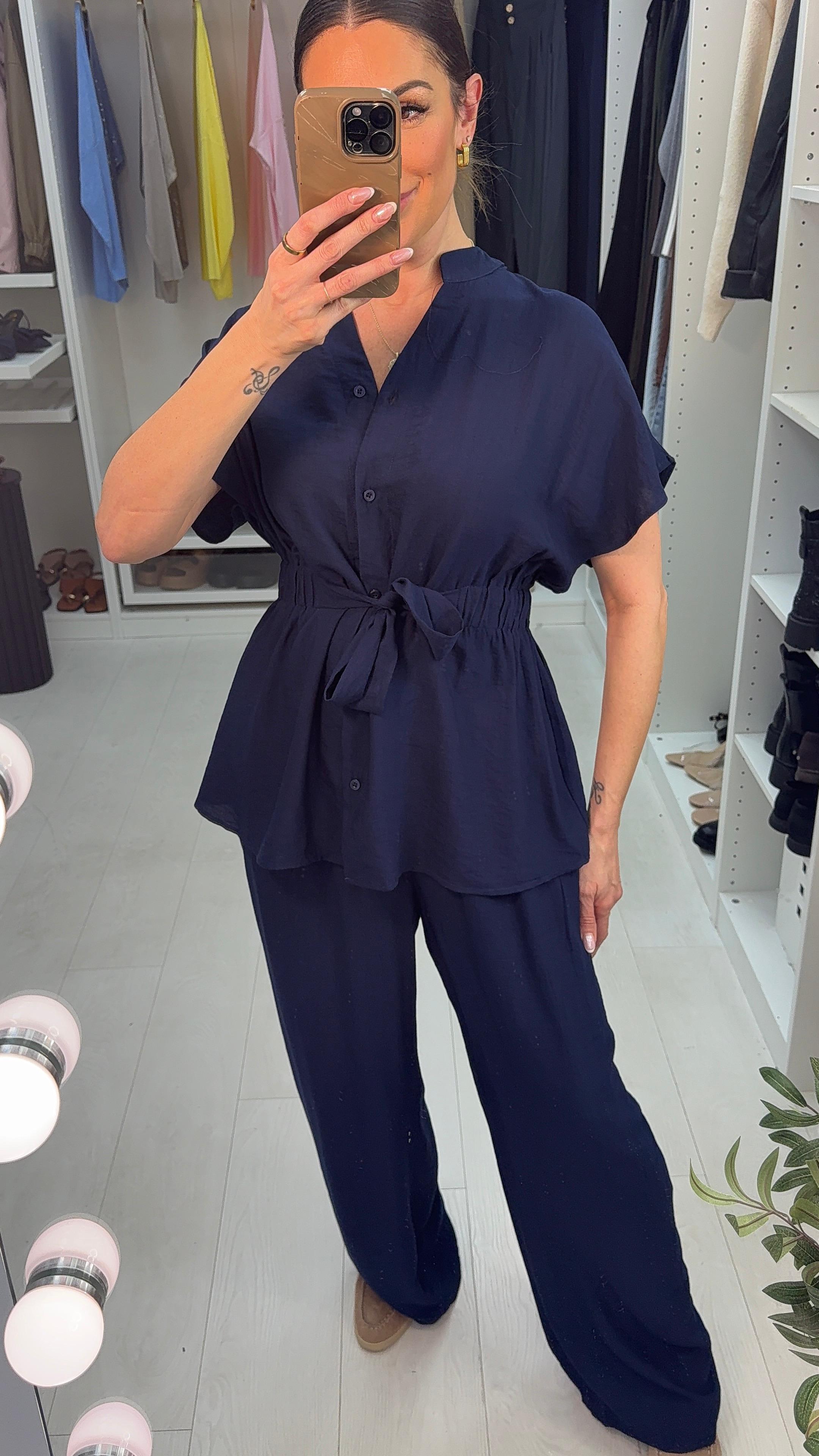 Queenie Plain Elasticated Tie Waist Top Co-Ord Set