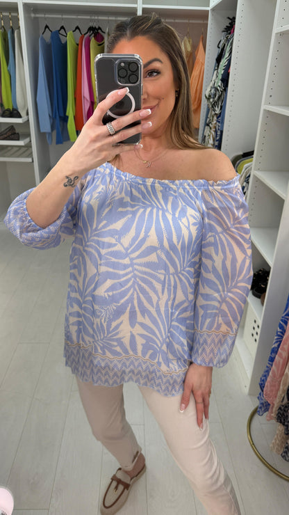 Carrie Leaf Print Bardot Blouse