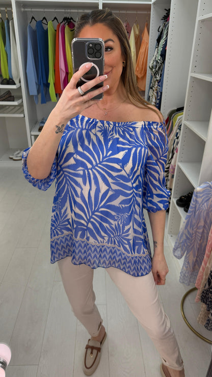 Carrie Leaf Print Bardot Blouse