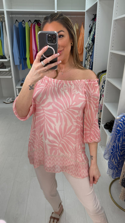 Carrie Leaf Print Bardot Blouse