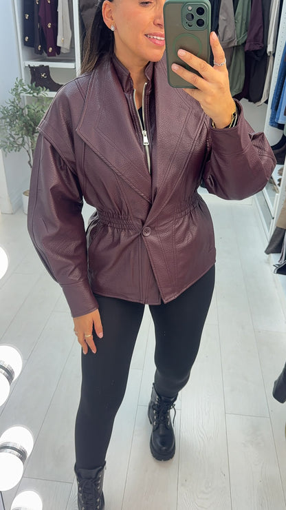Kali Cinched Waist Faux Leather Jacket