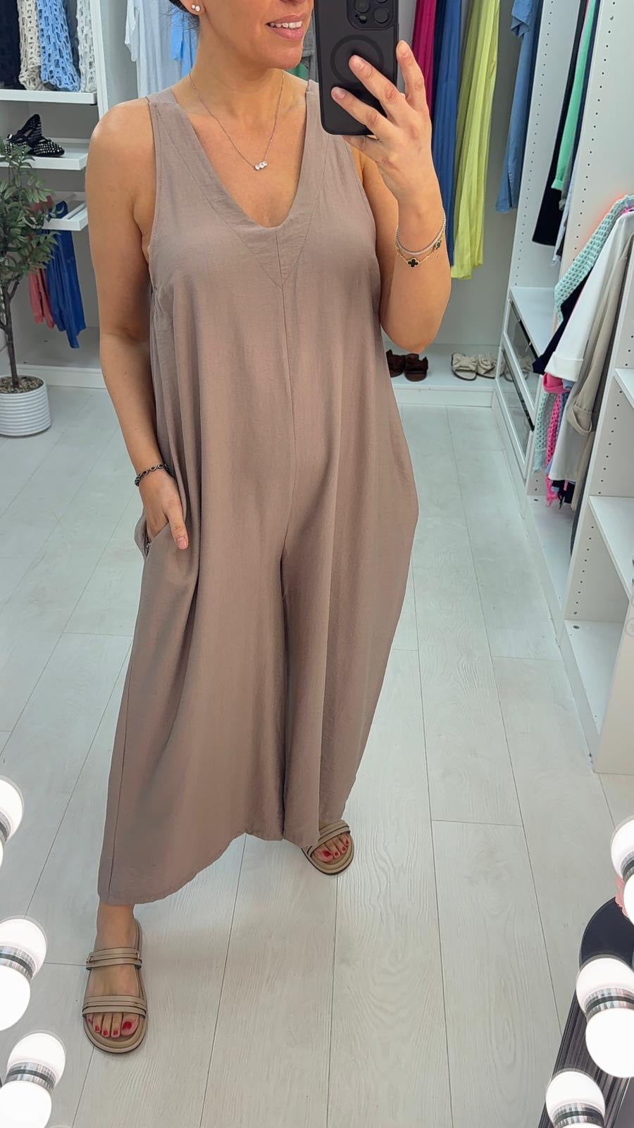 Chantel Plain Crepe Sleeveless Wide Leg Jumpsuit