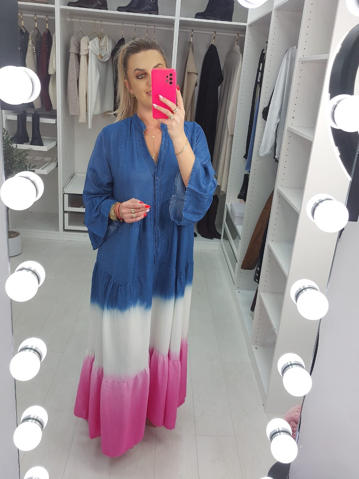Hannah V Neck Denim Ombre Maxi Dress