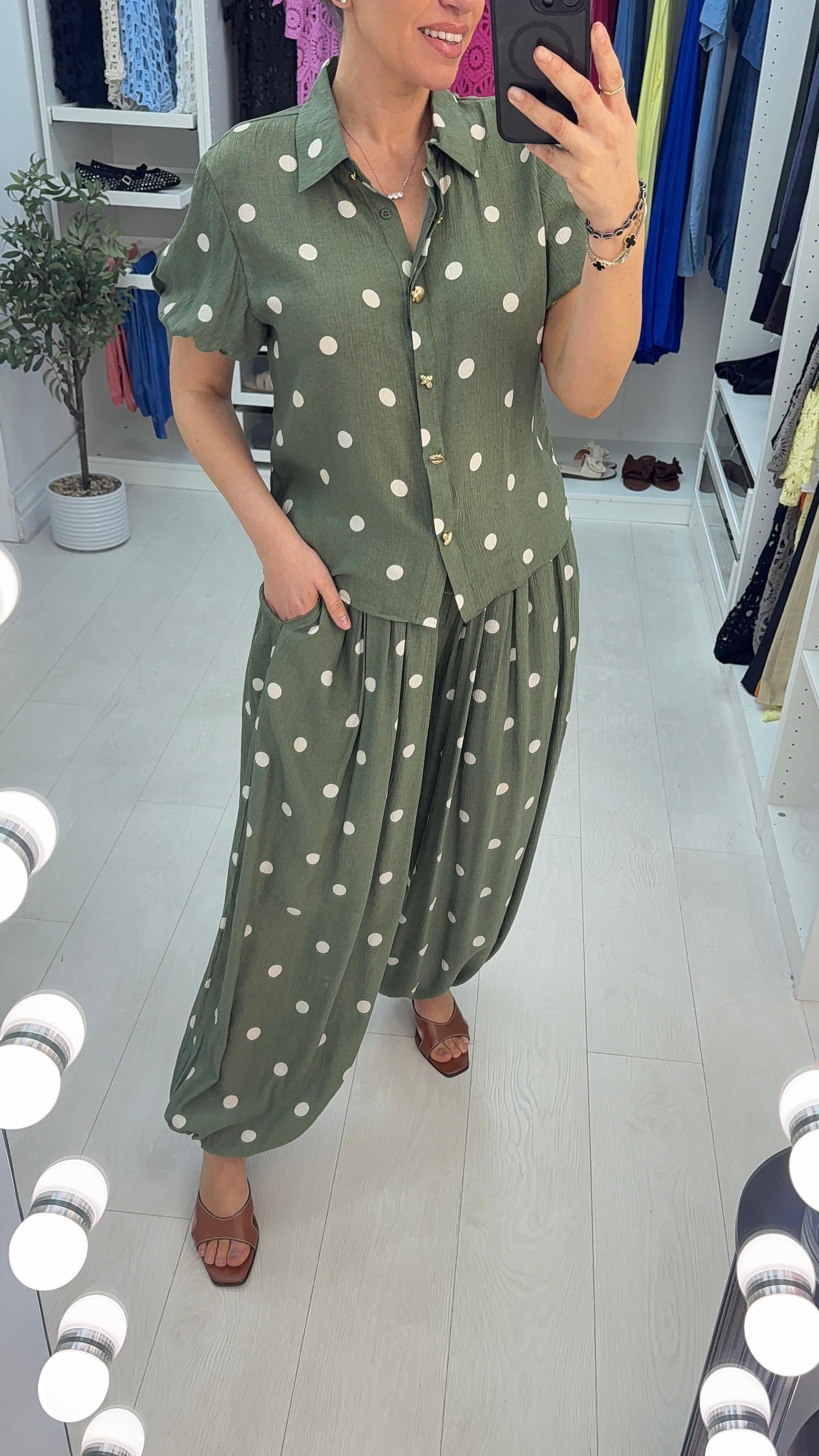 Kath Polka Dot shirt & Balloon Trouser Co-Ord Set