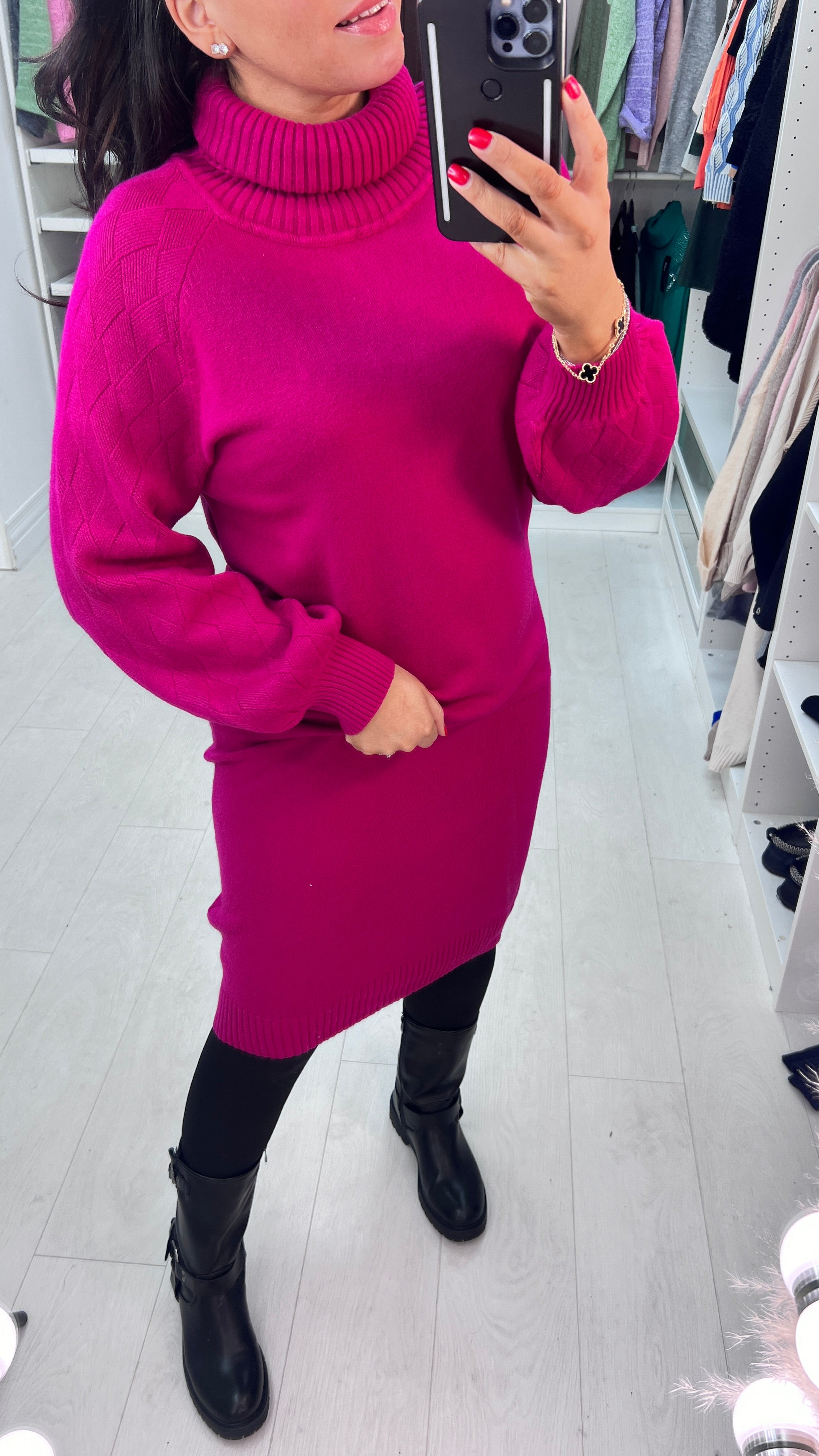 Aleesha Ribbed Roll Neck Knitted Jumper Dress