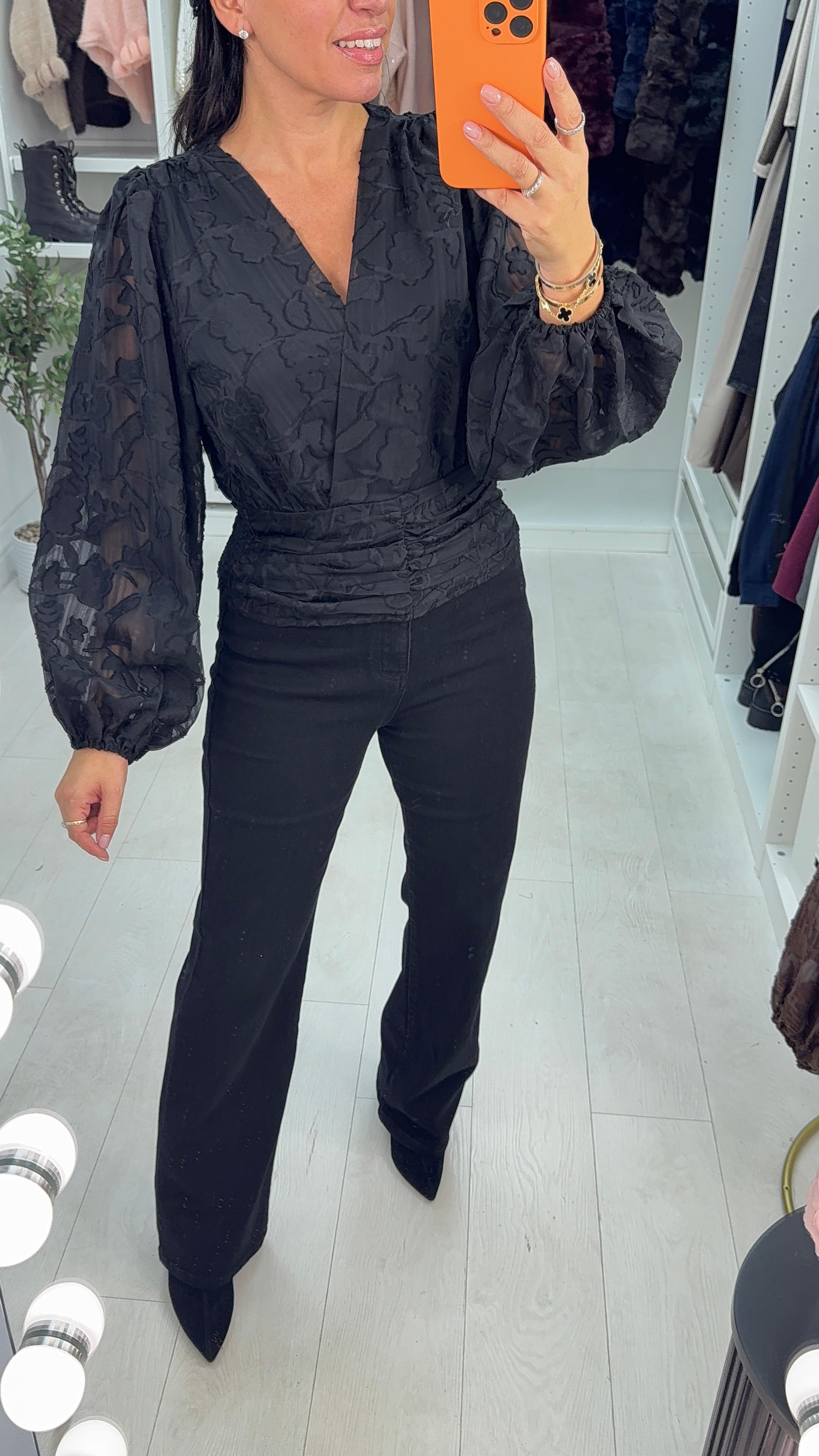 Elody Printed V Neck Long Sleeve Top