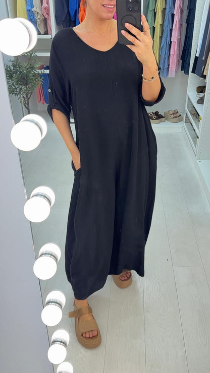 Amalia Plain Loose Fit Wide Leg Jumpsuit