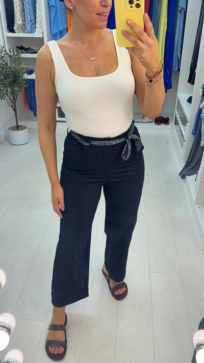 Lillis Plain Cropped Leg Belted Trousers