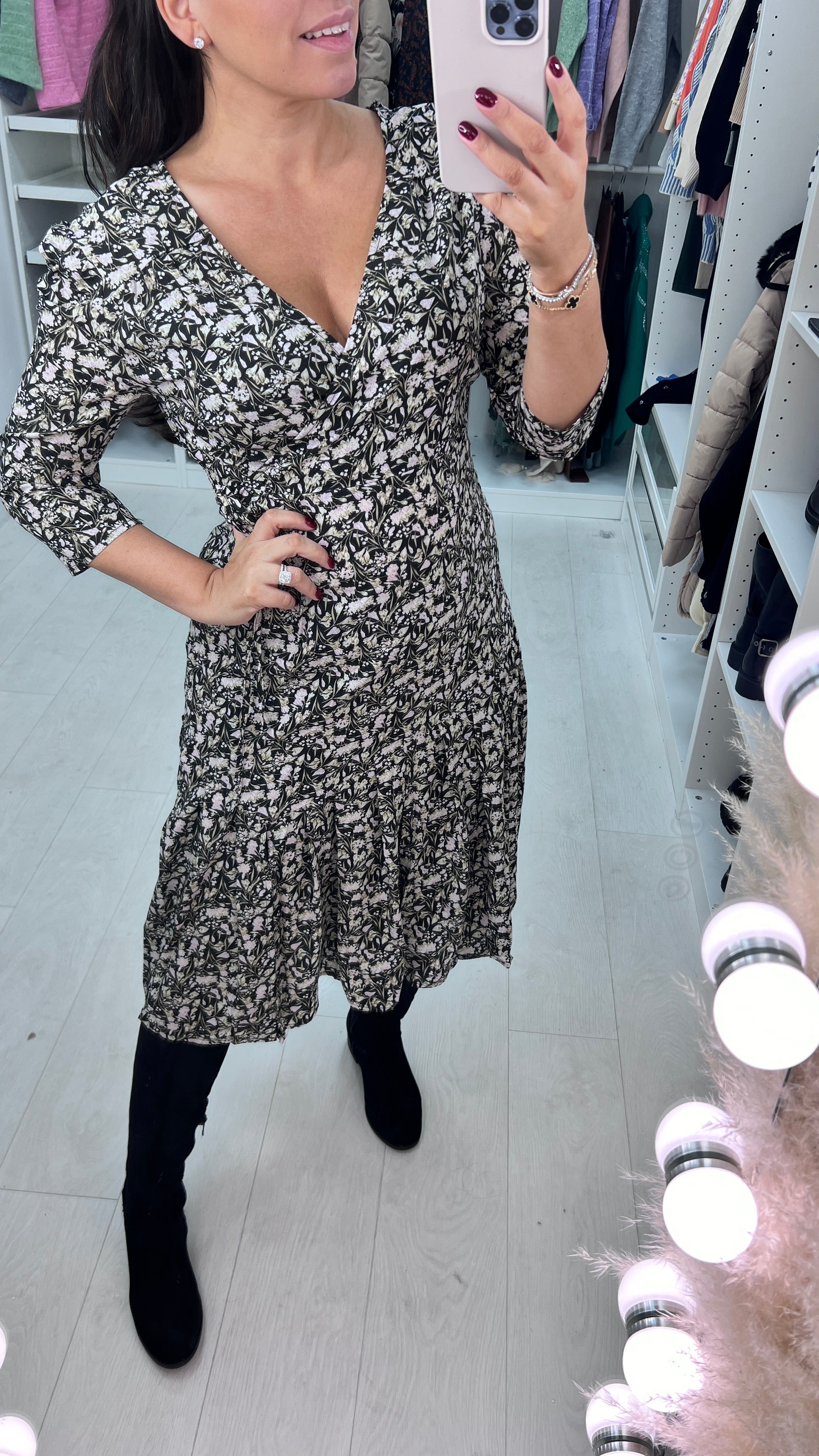 Bueno Carnation Print Wrap Effect Dress