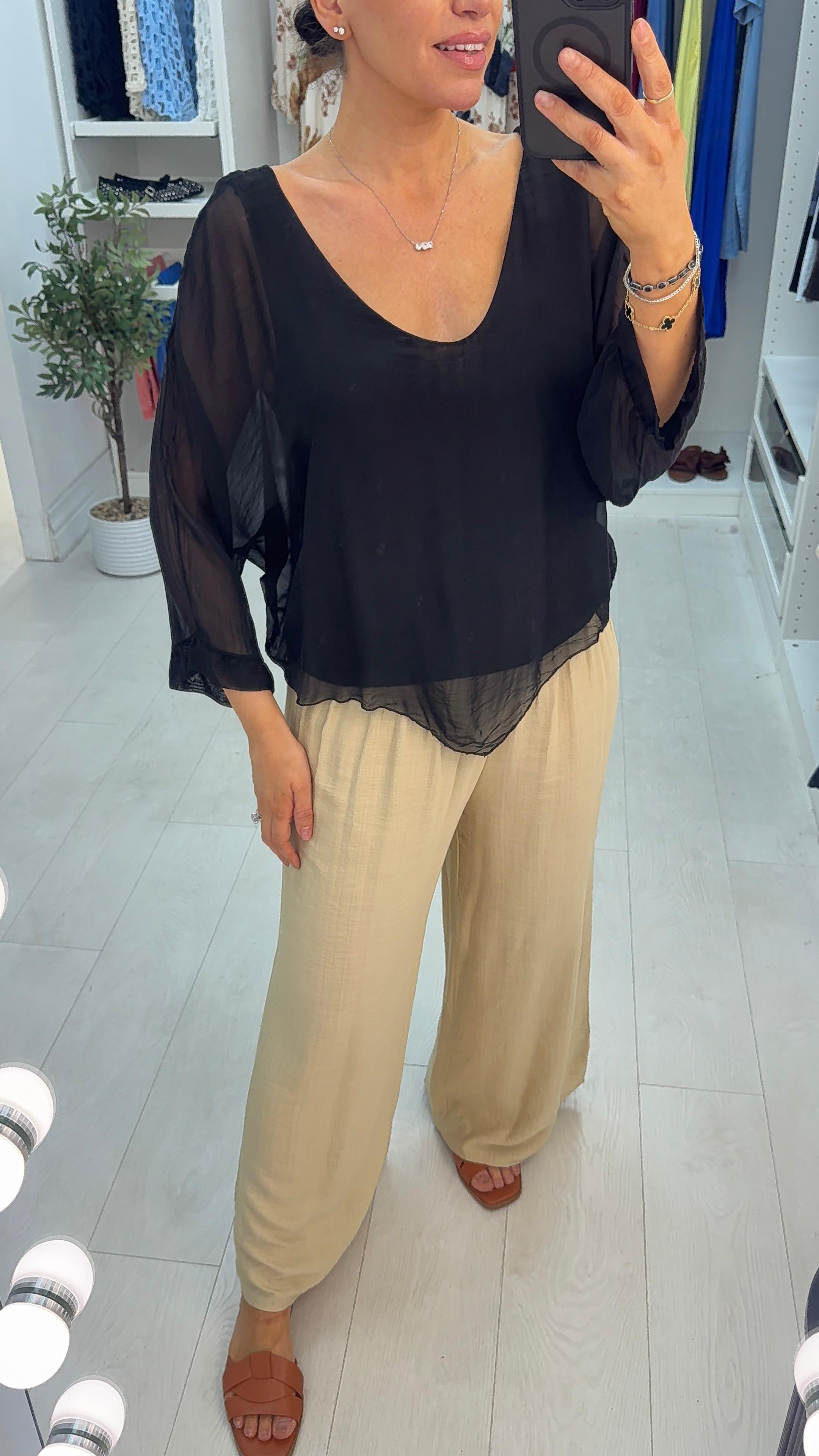 Lenetta Plain V Neck Loose Fit Chiffon Top