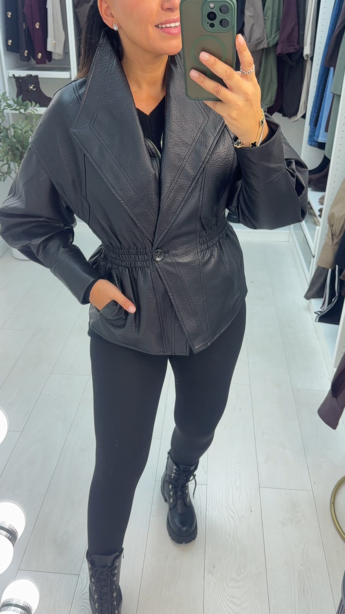Kali Cinched Waist Faux Leather Jacket