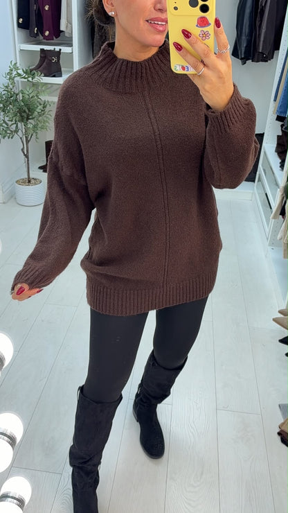 Sadia Plain High Neck Longline Jumper