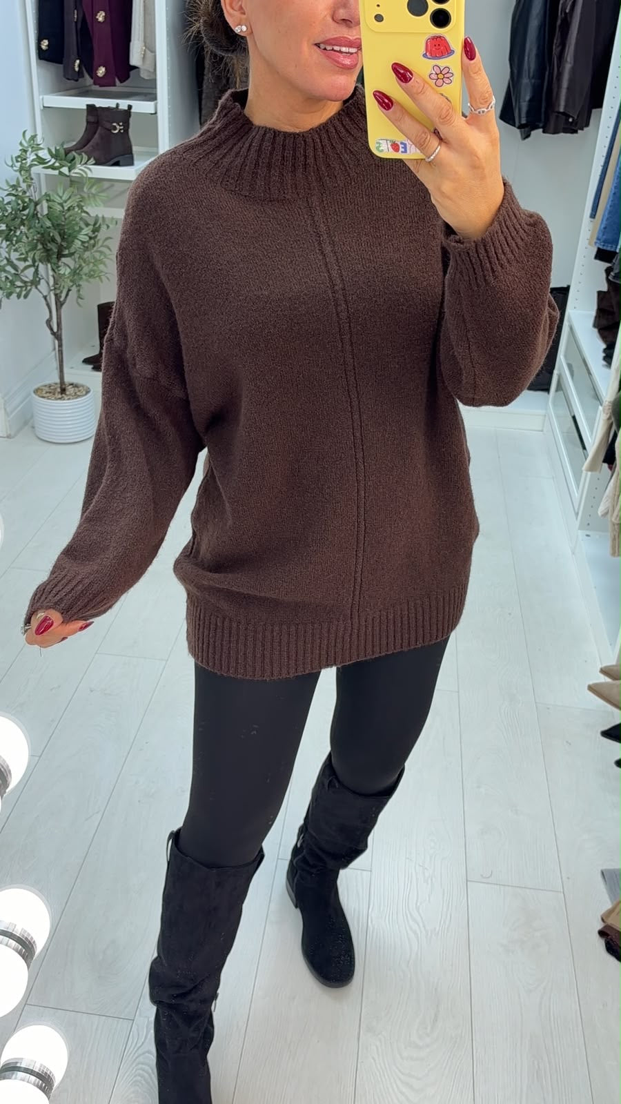 Sadia Plain High Neck Longline Jumper
