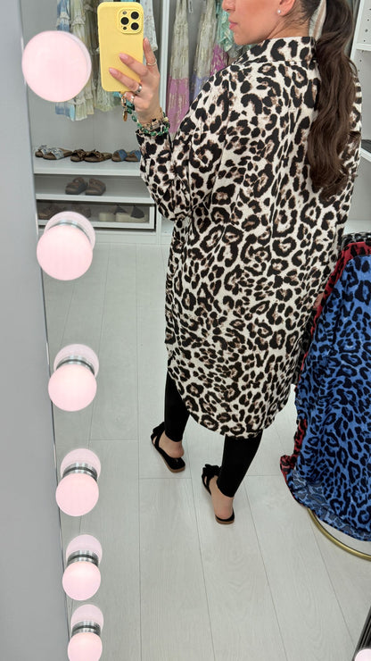 Celia Leopard Print Oversized Longline Shirt