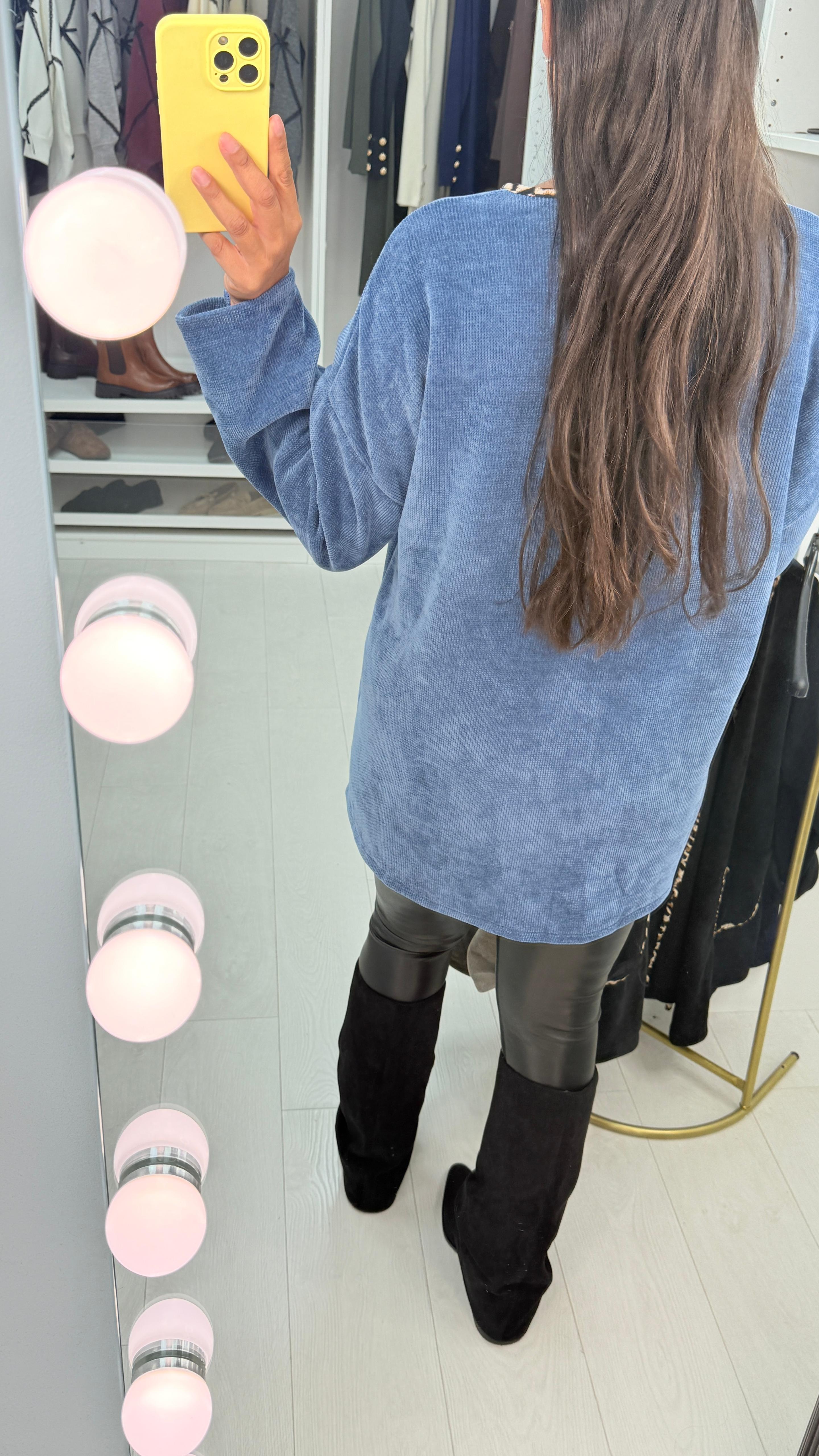 Dani Plain Leopard Print Trim Corduroy Open Front Cardigan