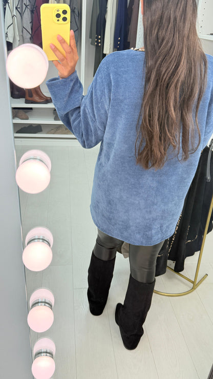 Dani Plain Leopard Print Trim Corduroy Open Front Cardigan