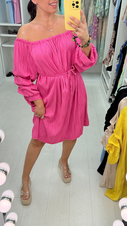 Arianne Plain Ribbed Bardot Midi Dress