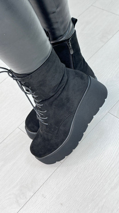 Frankie Faux Suede Lace Detail Platform Boots