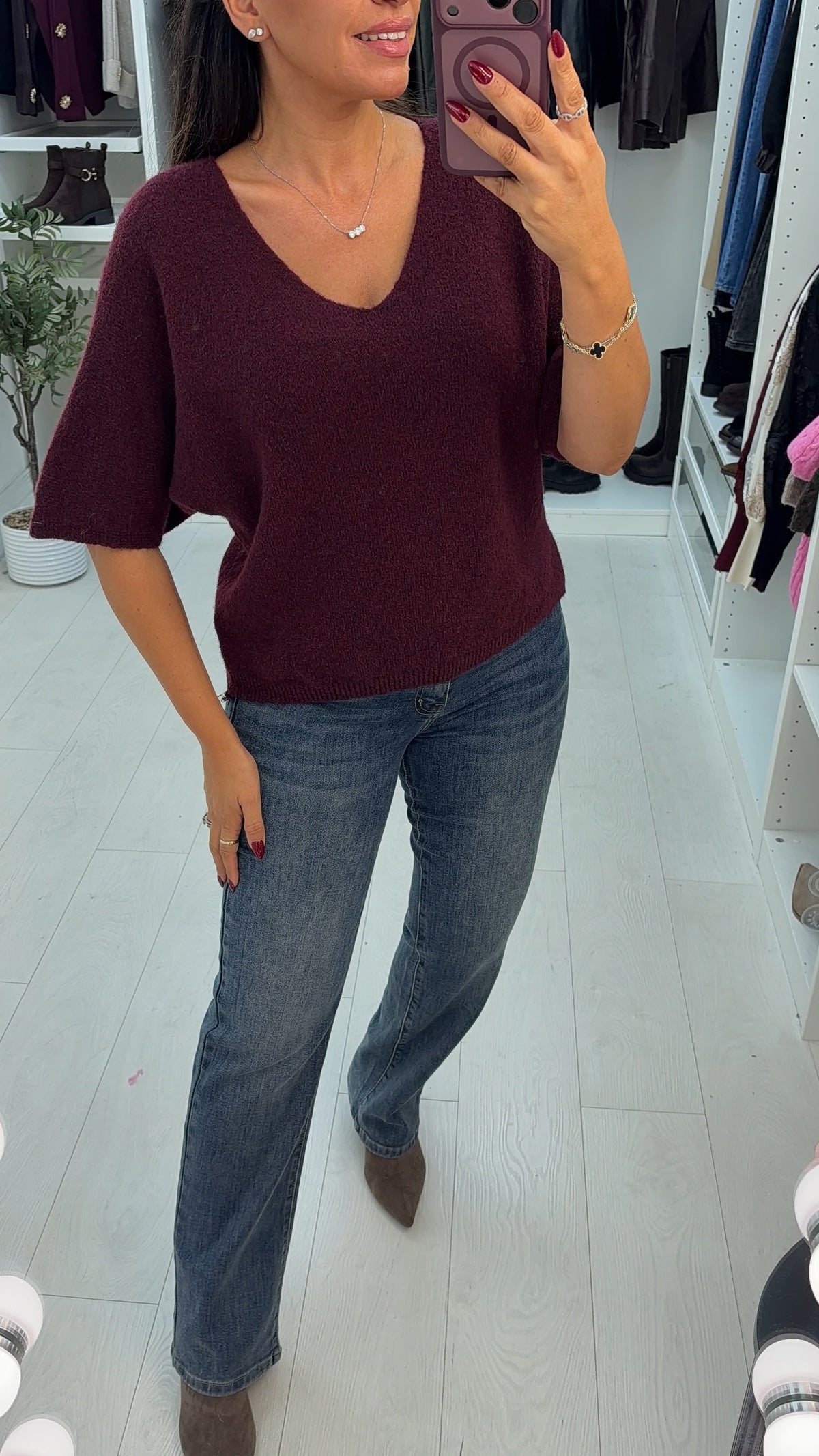 Oralia Plain V Neck Short Sleeve Jumper