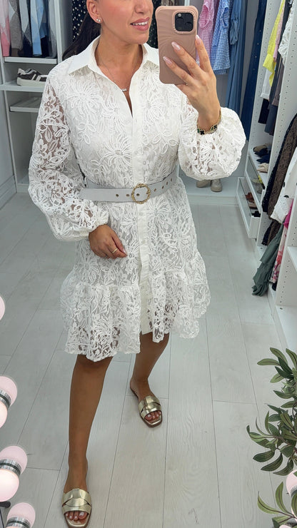 Narcisa Embroidered Lace Belted Smock Dress