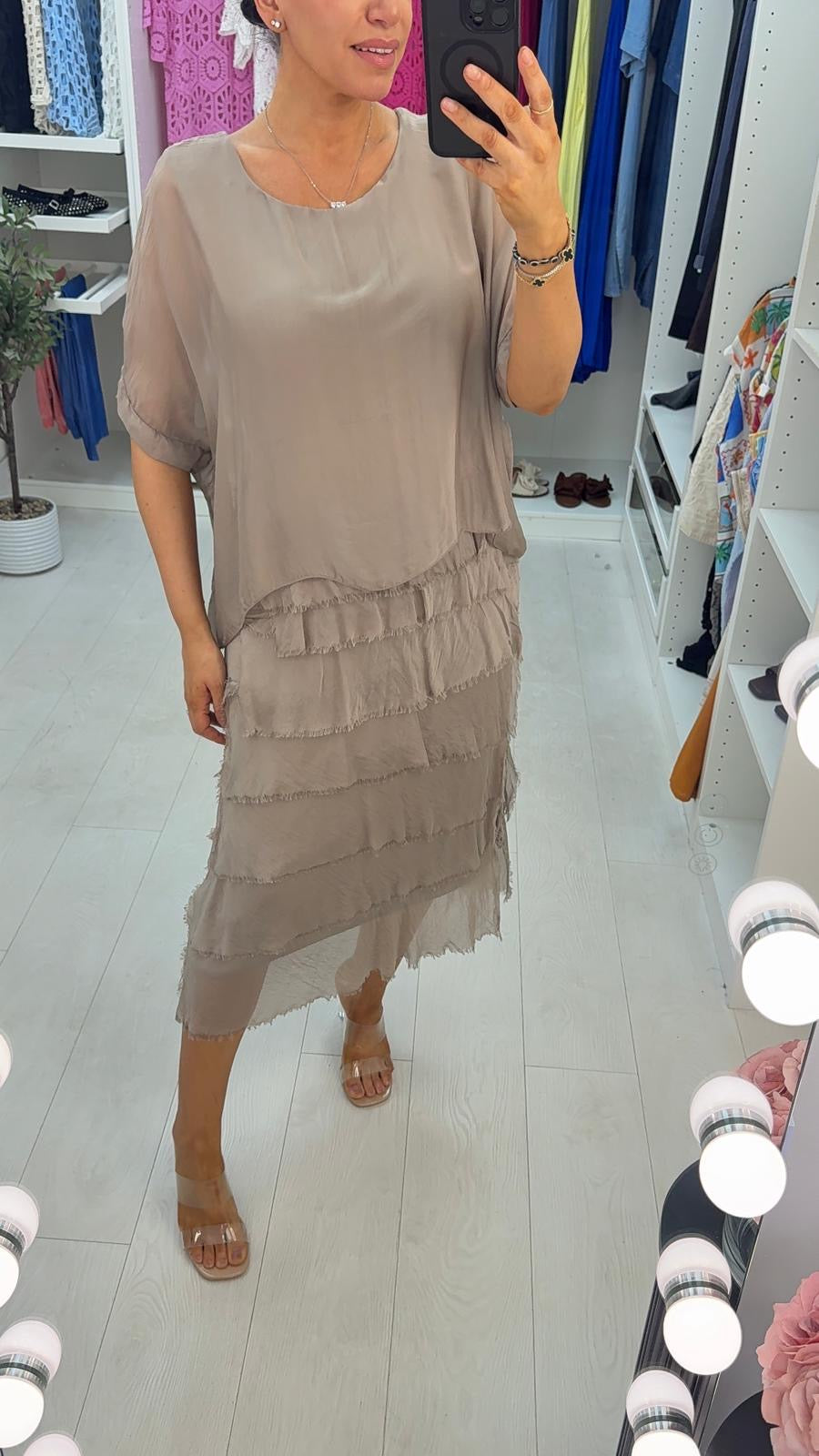 Lizzie Plain Batwing Sleeve Ruffle Dress