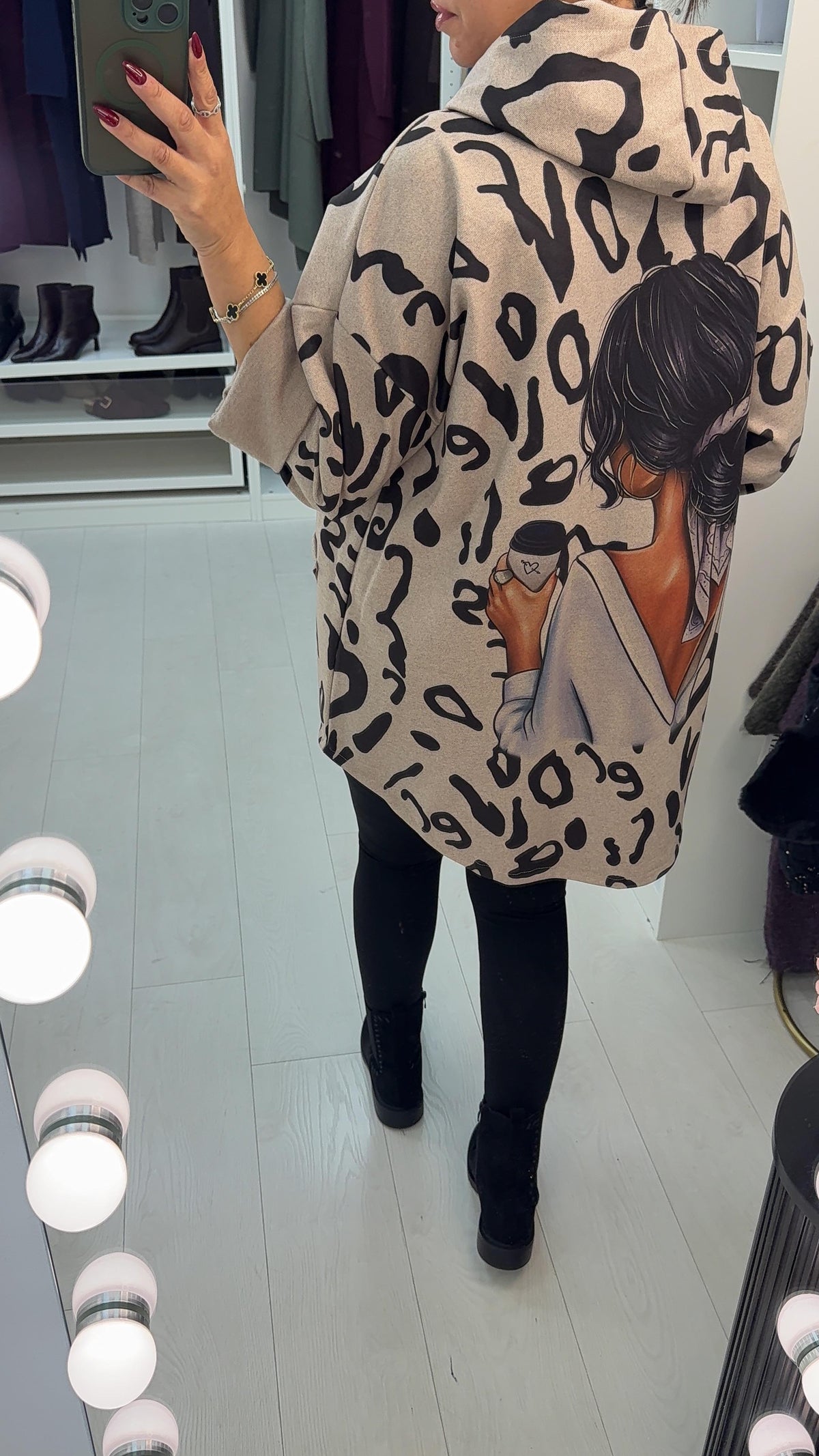 Solene Leopard Print Zip Front Hoodie