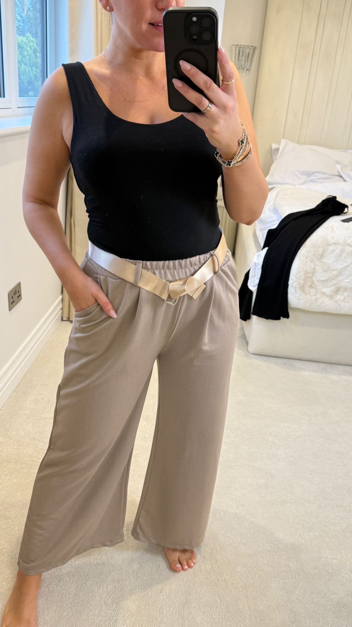Lianna Plain Wide Leg Belted Trousers