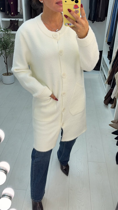 Lorna Fluffy Button Front Longline Cardigan