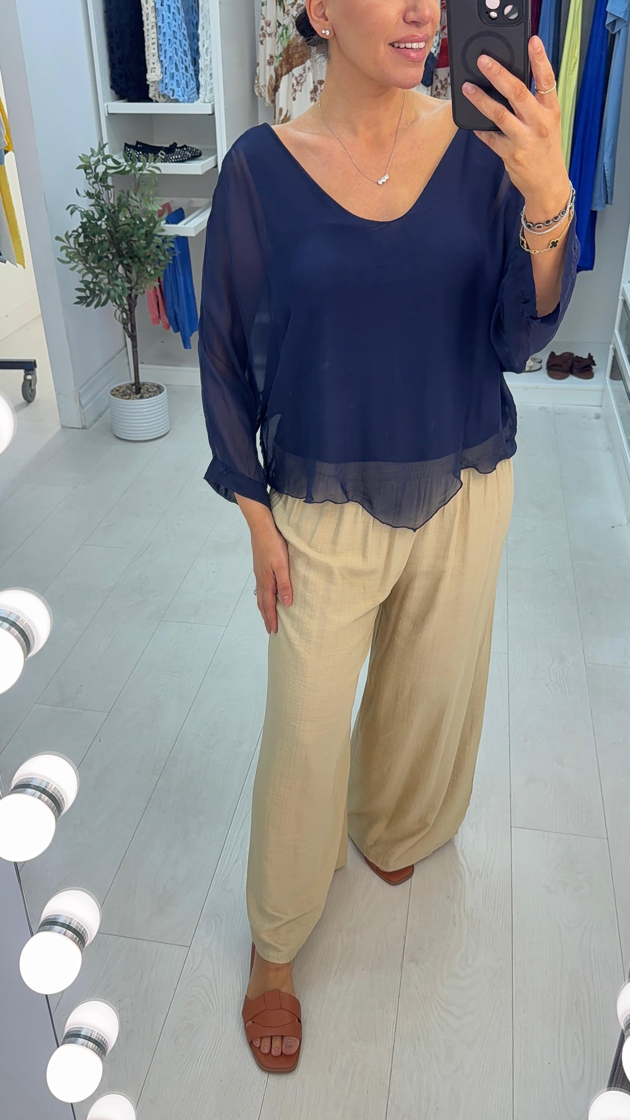 Lenetta Plain V Neck Loose Fit Chiffon Top