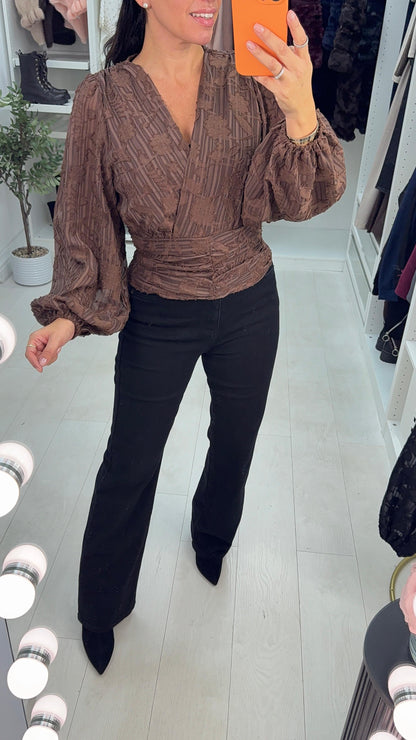 Elody Printed V Neck Long Sleeve Top