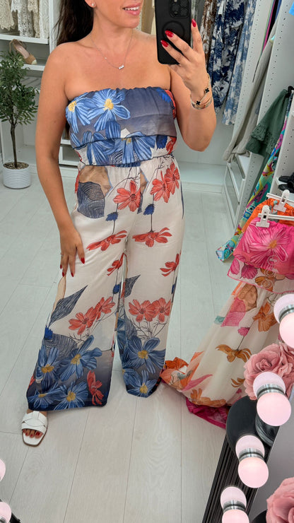 Carmella Floral Print Frill Bardot Jumpsuit