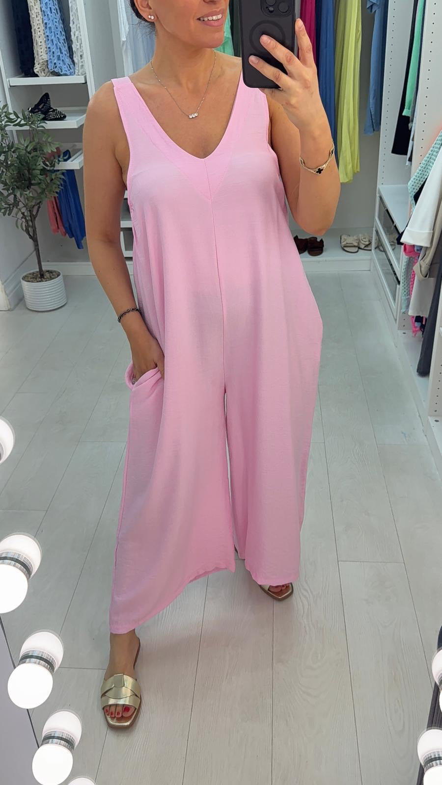 Chantel Plain Crepe Sleeveless Wide Leg Jumpsuit