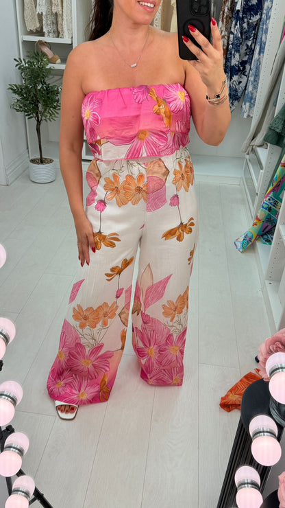 Carmella Floral Print Frill Bardot Jumpsuit