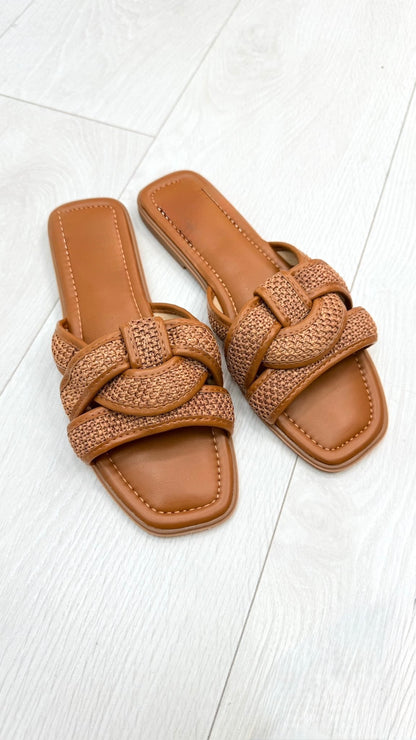 Kamilla Woven Faux Leather Flat Sliders
