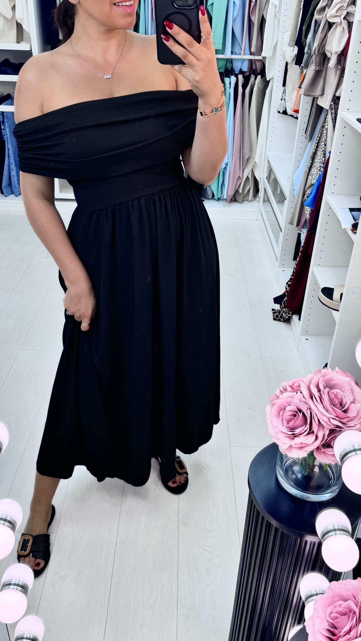 Alexandria Plain Bardot Poplin Maxi Dress