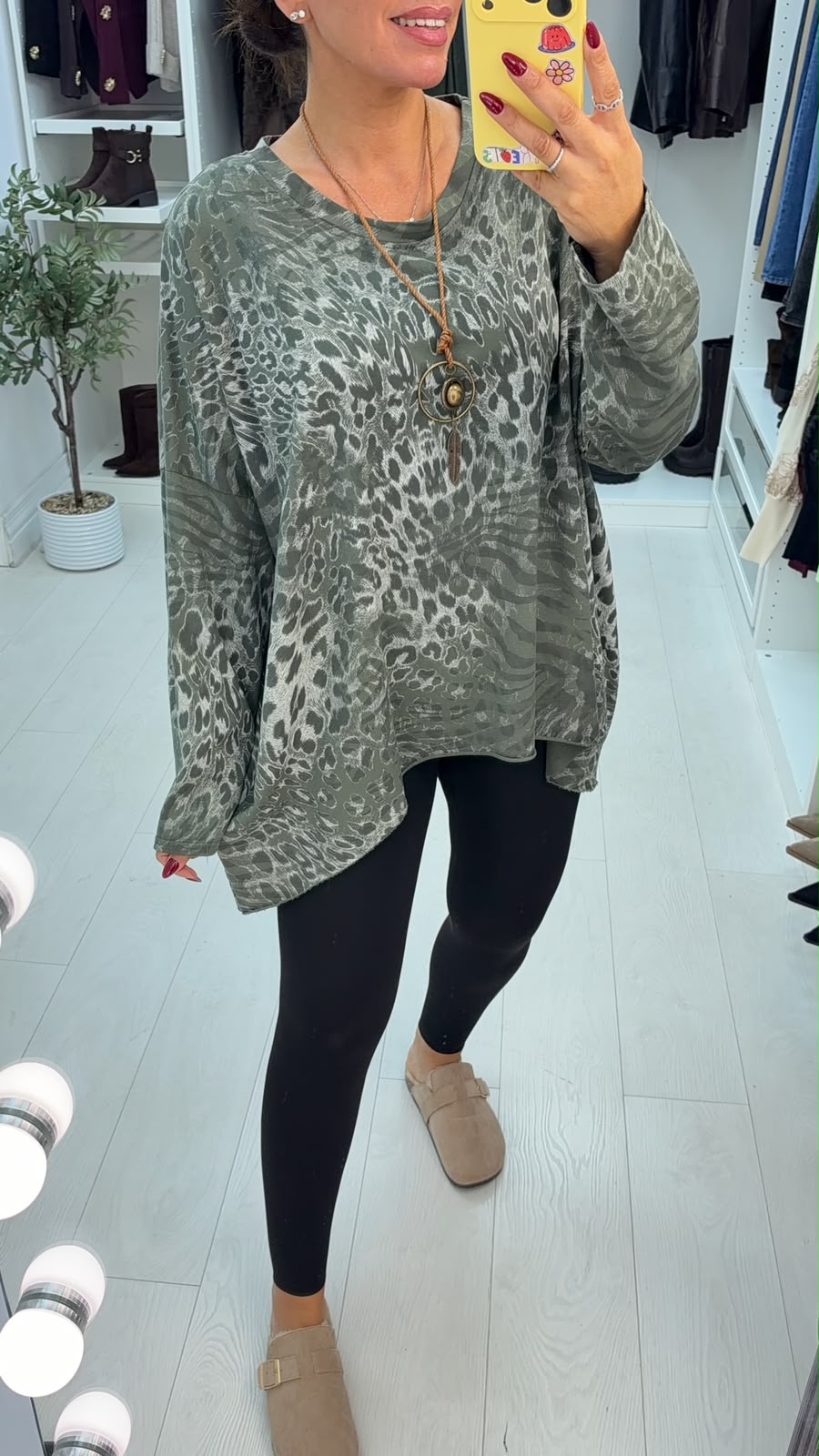 Everlie Animal Print Dipped Hem Necklace Top