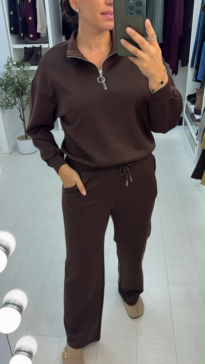 Nivara Plain Quarter Zip Loungewear Set