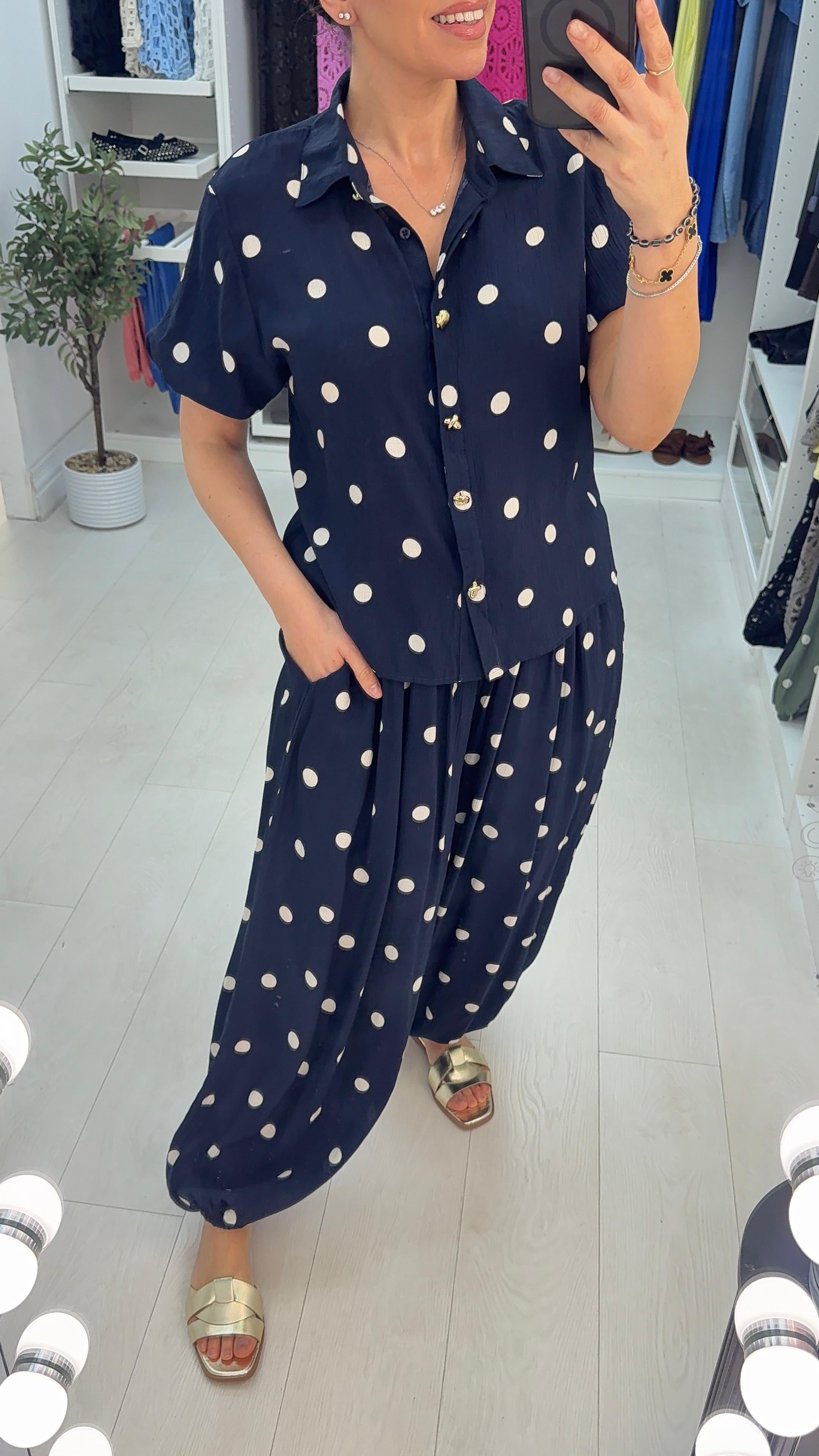 Kath Polka Dot shirt & Balloon Trouser Co-Ord Set