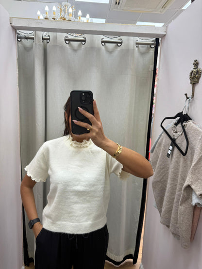 Leila Plain Ruffle Detail Short Sleeve Jumper