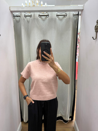 Leila Plain Ruffle Detail Short Sleeve Jumper