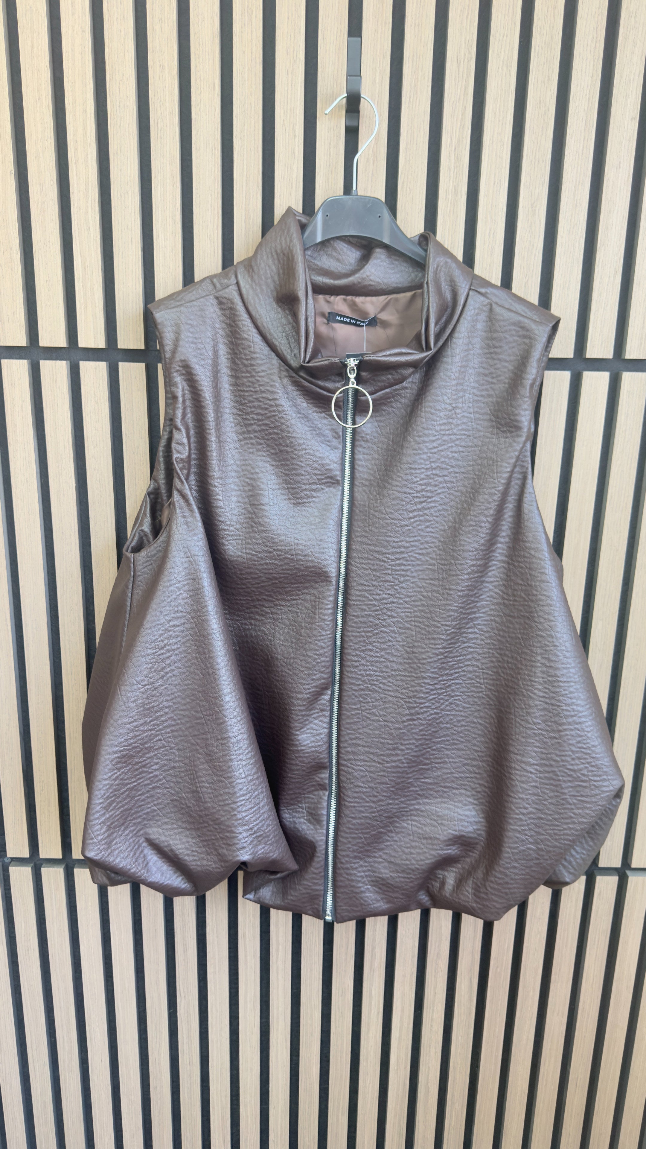 Meladie Faux Leather Bubble Hem Gilet