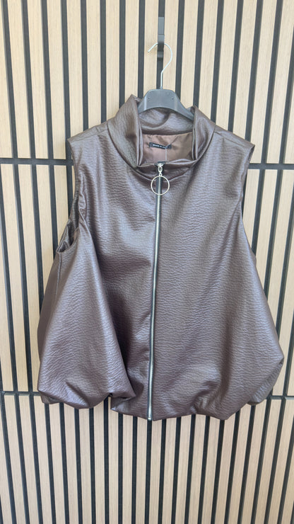 Meladie Faux Leather Bubble Hem Gilet