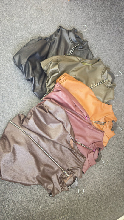 Meladie Faux Leather Bubble Hem Gilet