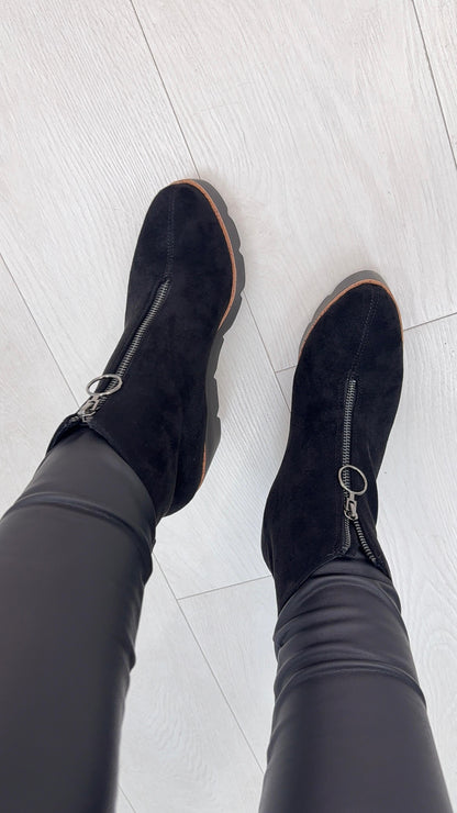 Jazmina Faux Suede Zip Front Wedge Boots